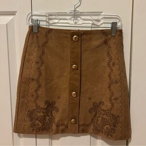 Brown Suede Button-Front Mini Skirt